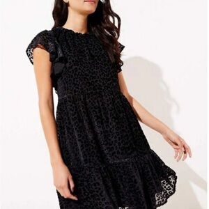 Black Leopard Print Velvet Swing Dress